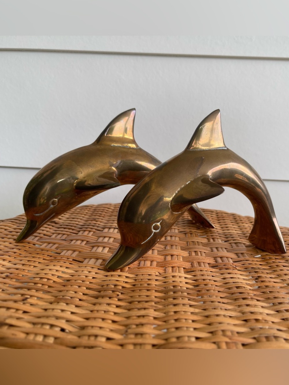 Pair of Vintage Solid Brass Dolphins